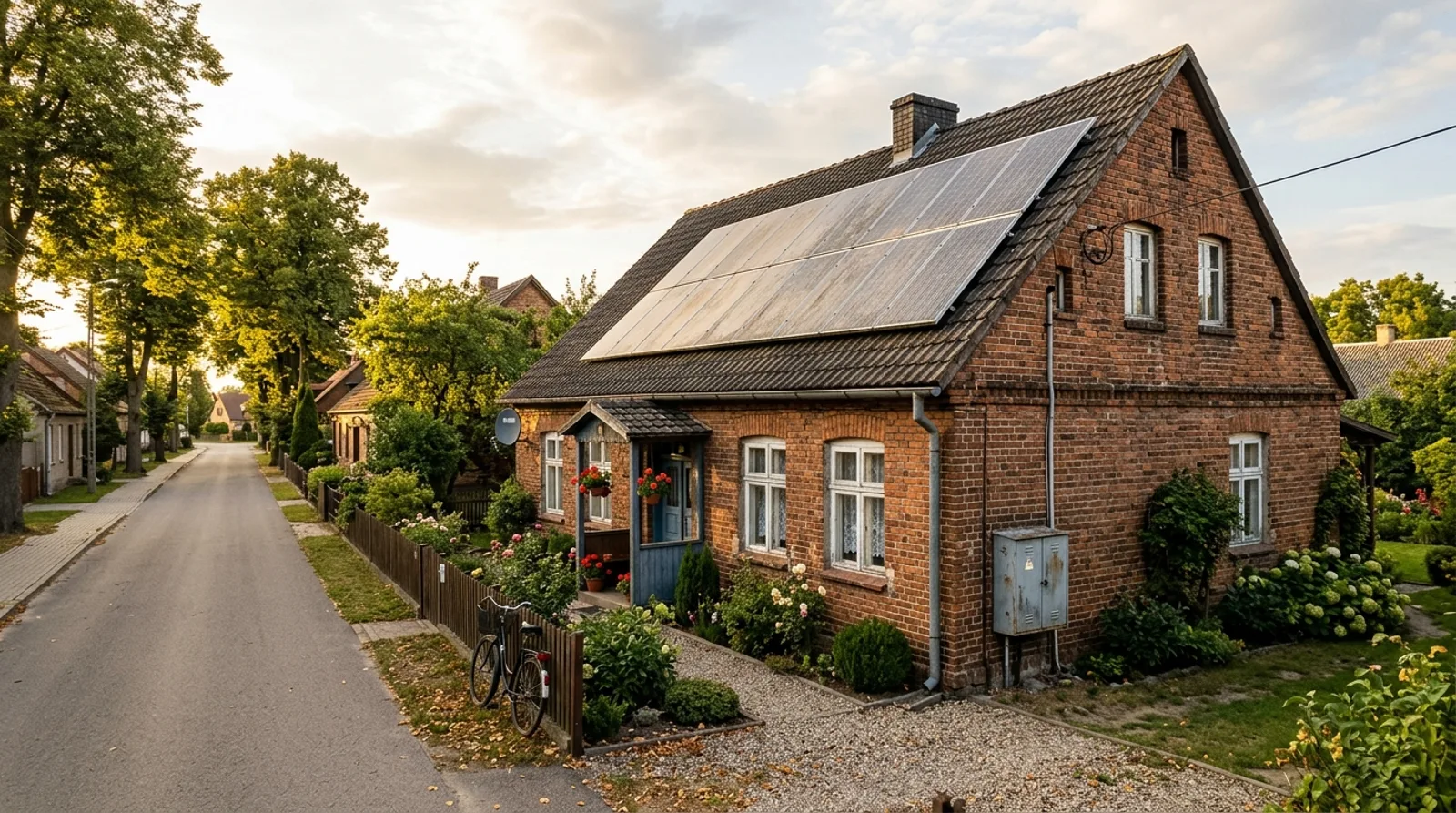 Starszy dom jednorodzinny z instalacją fotowoltaiczną z 2020 roku — prosument rozliczany w systemie opustów